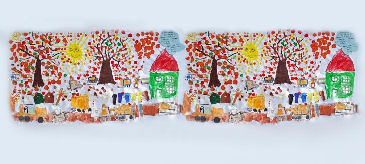 Poster with colorful waste motifs designed by daycare children