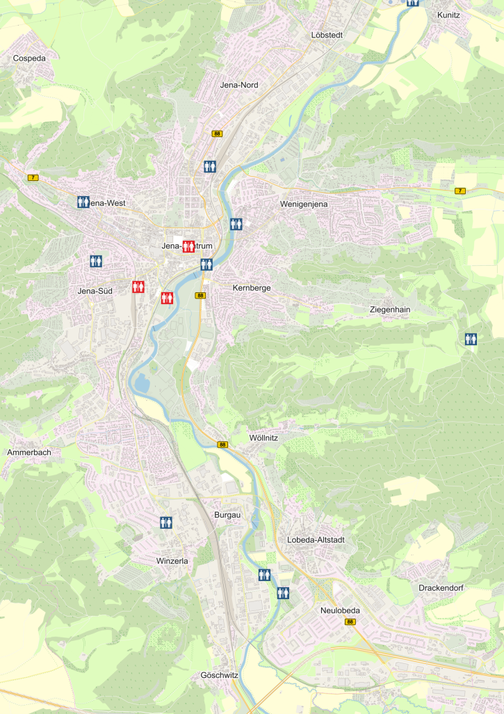 Übersichtskarte der Standplätze im Stadtgebiet