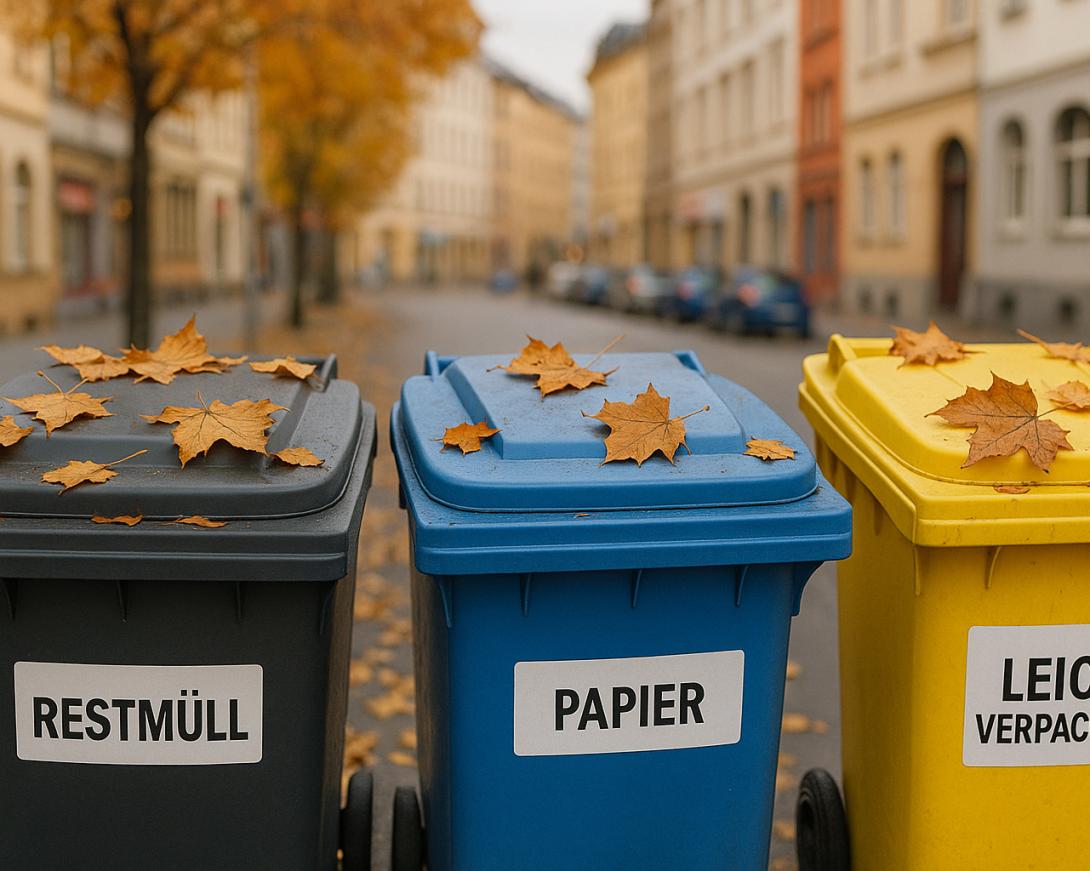 Mülltonnen im Herbst