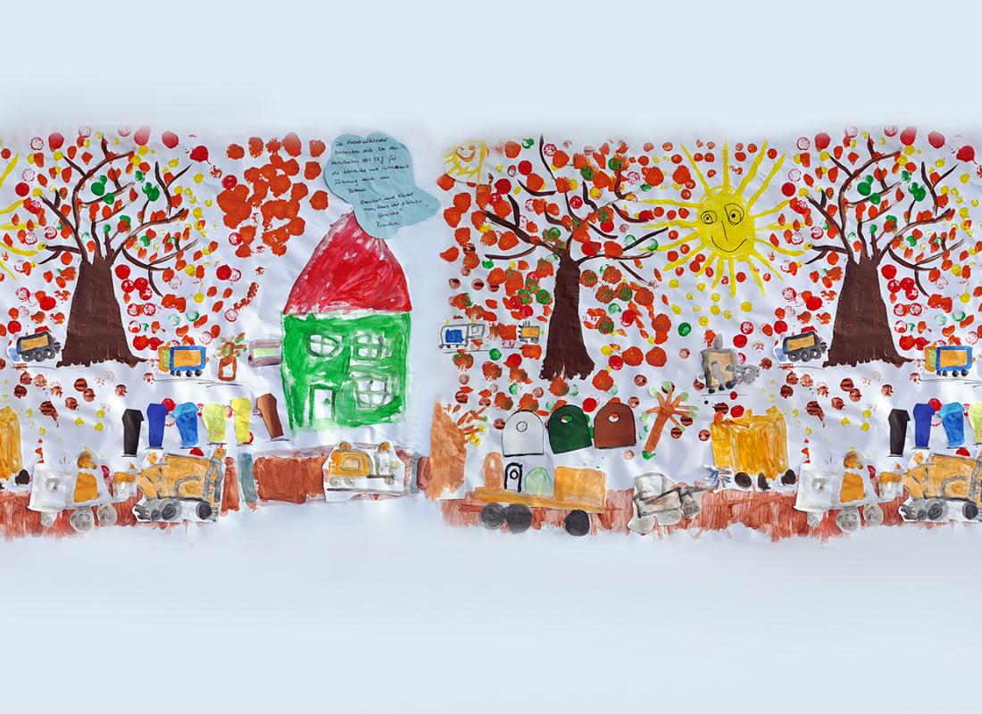 Poster with colorful waste motifs designed by daycare children