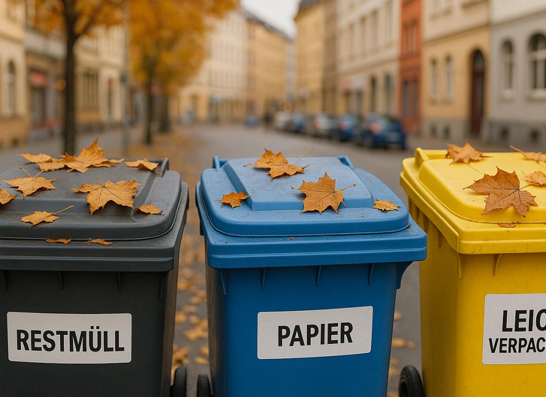 Mülltonnen im Herbst